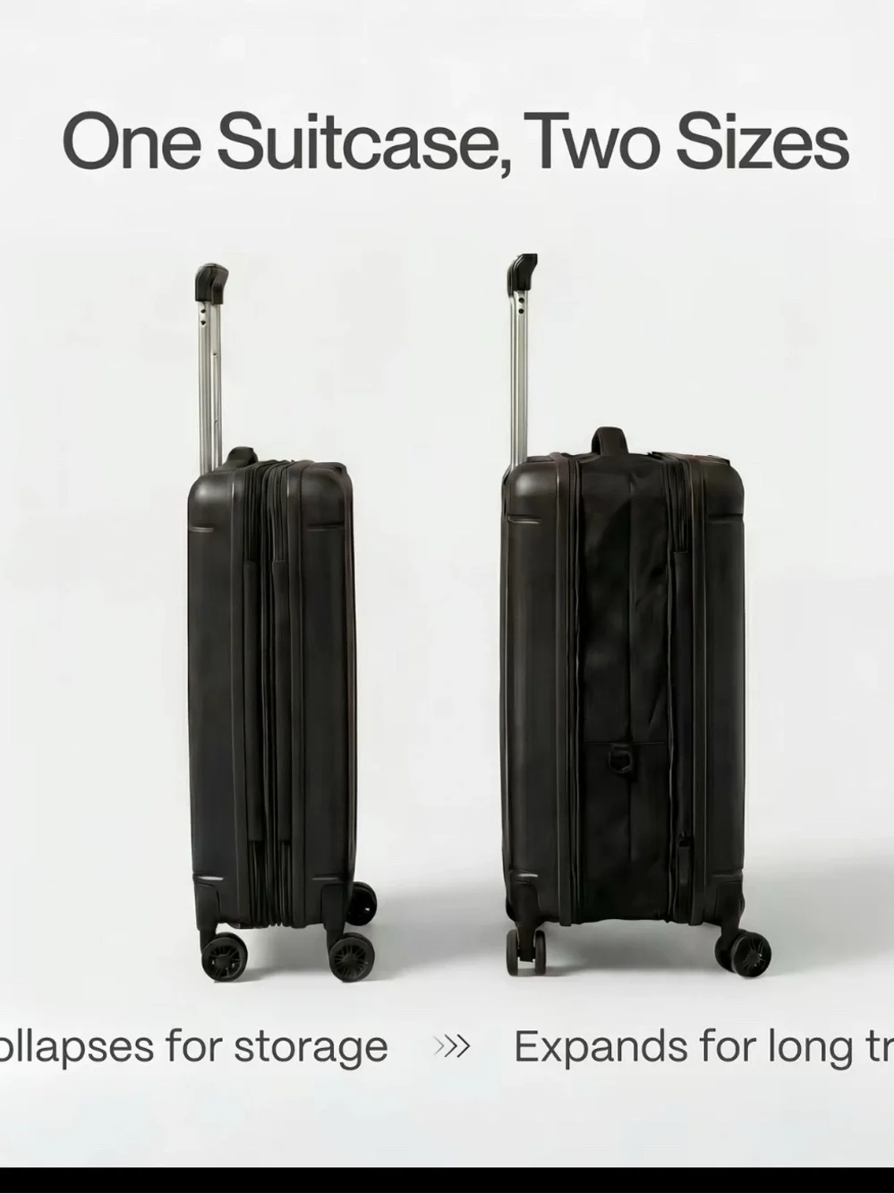 Collapsible Expandable Black Suitcase with Spinner Wheels - Brand Unspecified